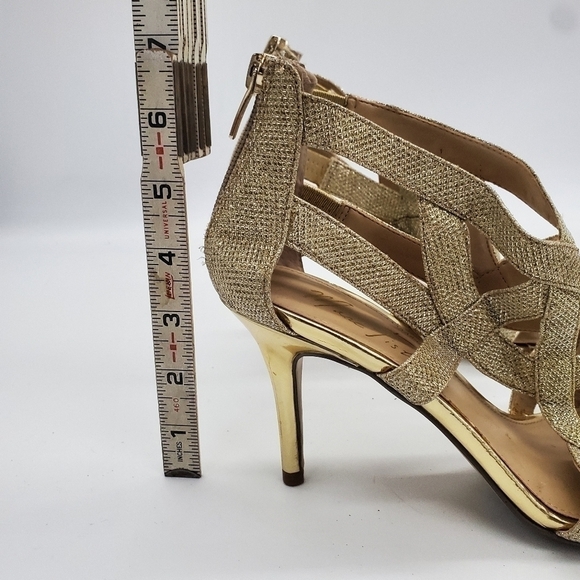 Marc Fisher Nala Leather Gold Shimmer Strappy Metallic Zip Heels Women's 8M - Picture 9 of 15